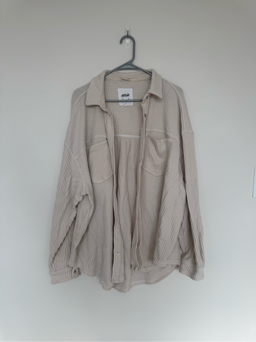 aerie Women’s Beige Waffle Button-Down Shacked
